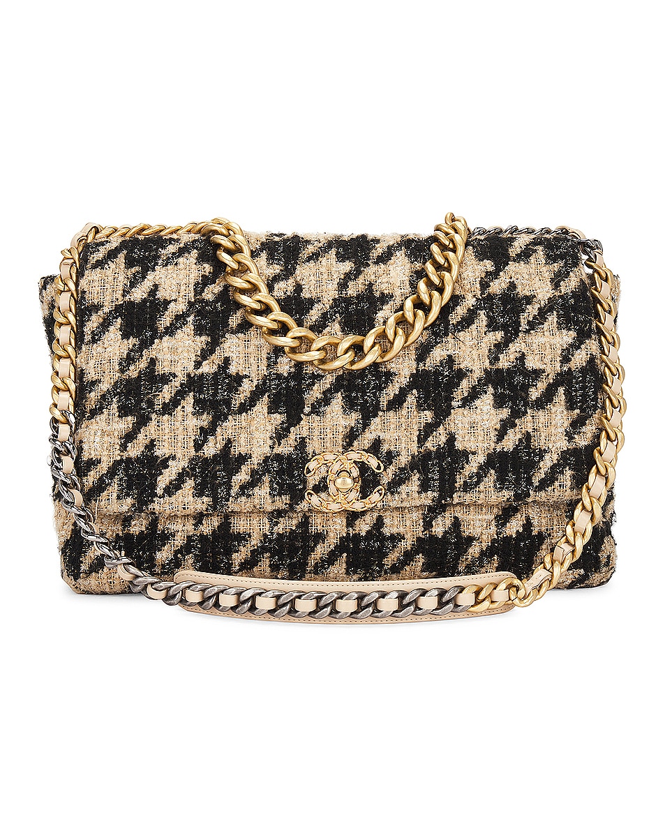 Image 1 of FWRD Renew Chanel Houndstooth Chain Shoulder Bag in Beige