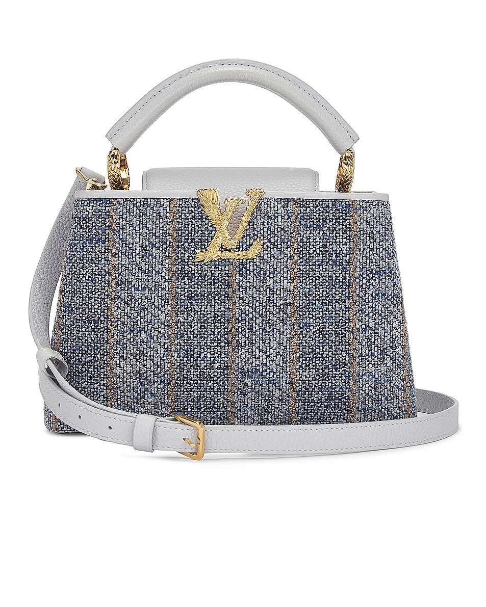 Image 1 of FWRD Renew Louis Vuitton Capucines Tweed 2 Way Handbag in Blue