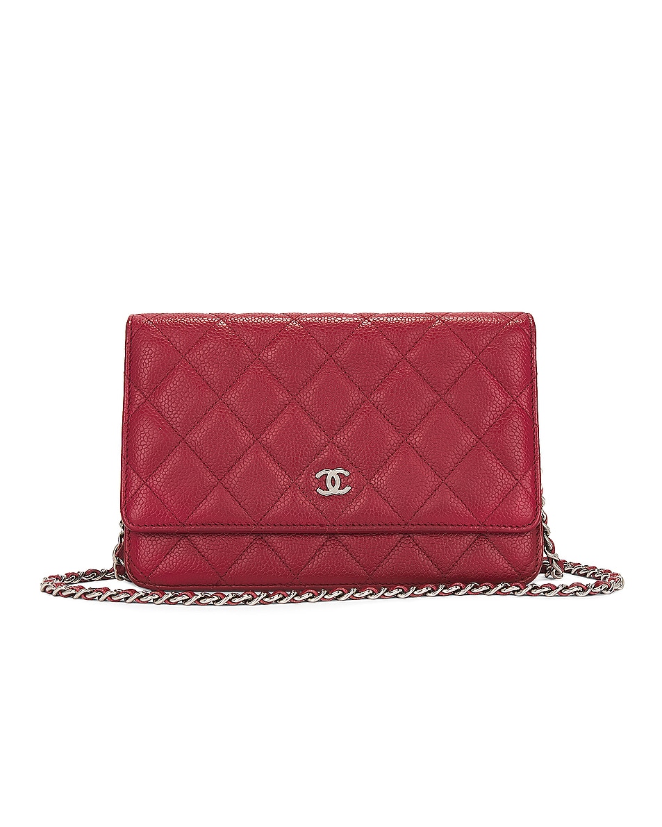 Image 1 of FWRD Renew Chanel Quilted Caviar Wallet On Chain Bag in Red