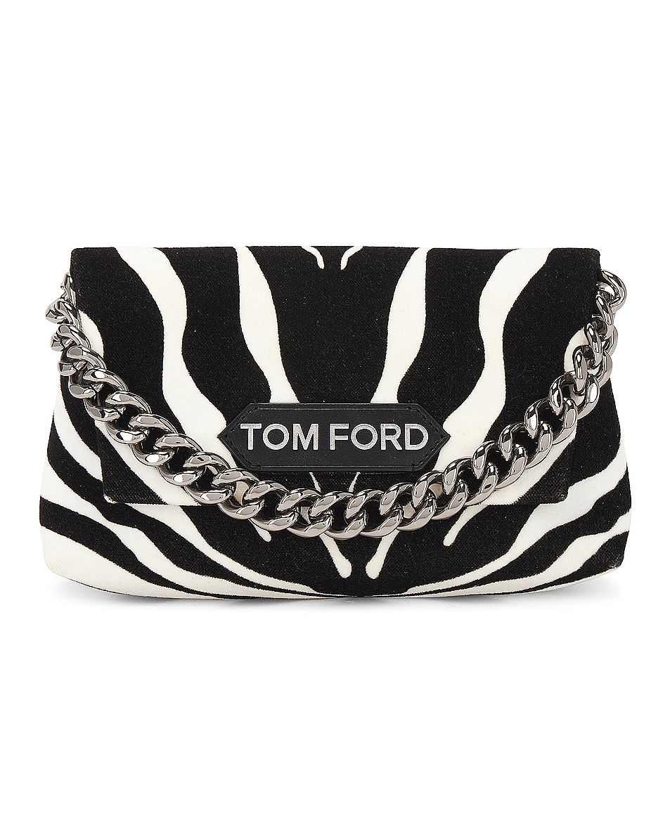 Image 1 of FWRD Renew TOM FORD Zebra Print Label Mini Chain Bag in Black & White