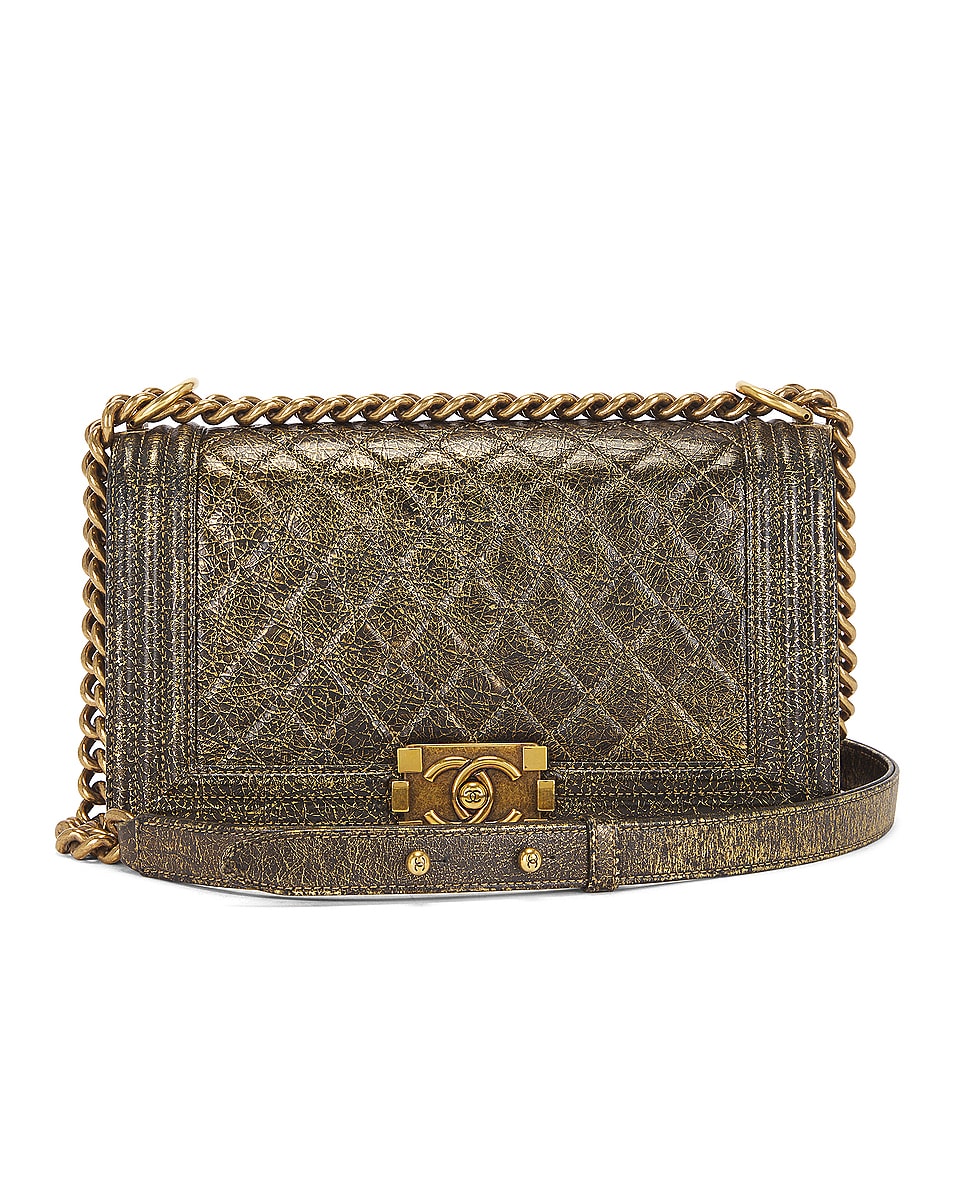 Image 1 of FWRD Renew Chanel Quilted Leather Boy Shoulder Bag in Gold