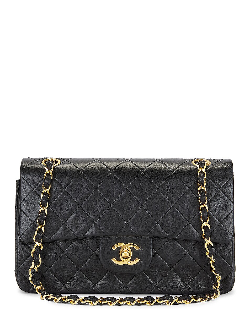 Image 1 of FWRD Renew Chanel Quilted Double Flap Chain Shoulder Bag in Black