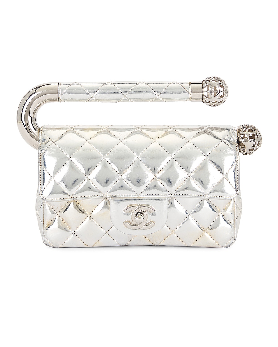 Image 1 of FWRD Renew Chanel Quilted Turnlock Flap Clutch in Silver