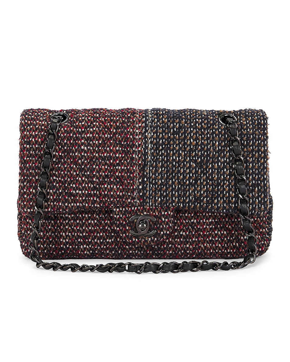 Image 1 of FWRD Renew Chanel Quilted Tweed Double Flap Chain Shoulder Bag in Red
