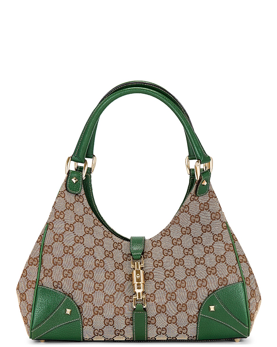 Image 1 of FWRD Renew Gucci Jackie GG Canvas Leather Shoulder Bag in Beige & Green