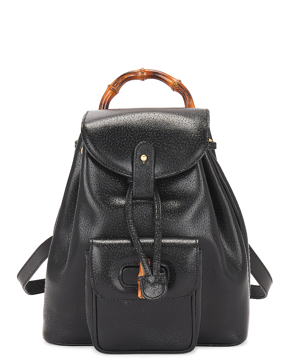 Image 1 of FWRD Renew Gucci Bamboo Turnlock Leather Backpack in Black