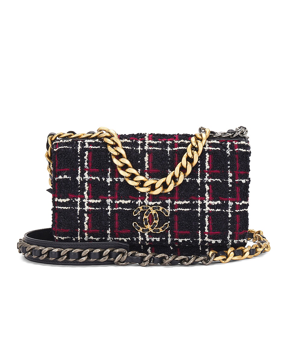 Image 1 of FWRD Renew Chanel Matelasse Tweed Chain Flap Shoulder Bag in Navy