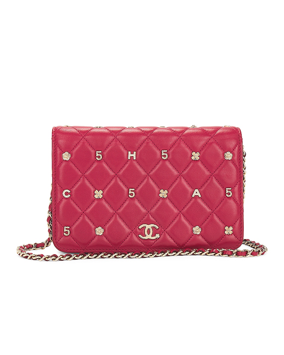 Image 1 of FWRD Renew Chanel Matelasse Clover Studded Wallet On Chain Bag in Red