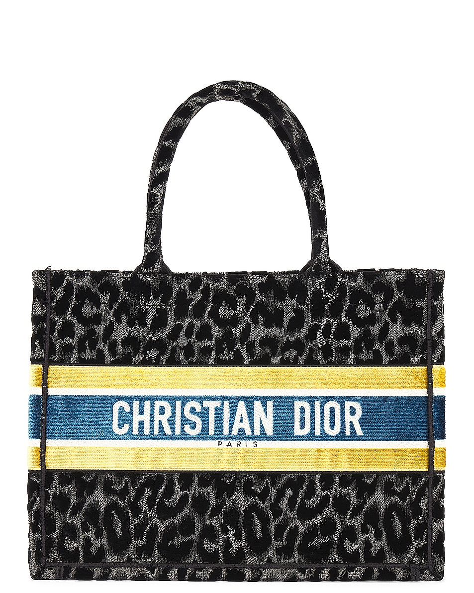 Image 1 of FWRD Renew Dior Leopard Book Tote Bag in Black