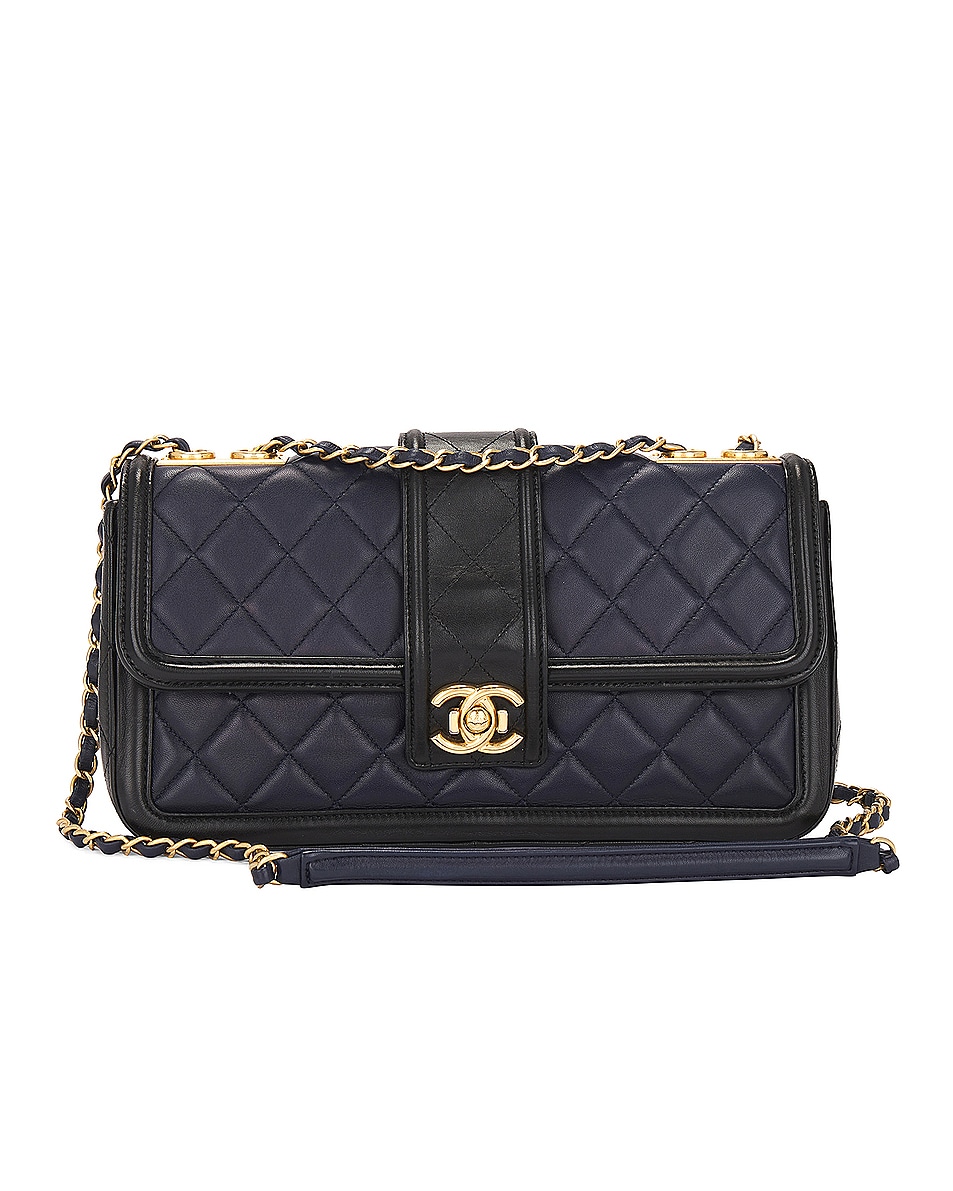 Image 1 of FWRD Renew Chanel Quilted Single Flap Shoulder Bag in Navy