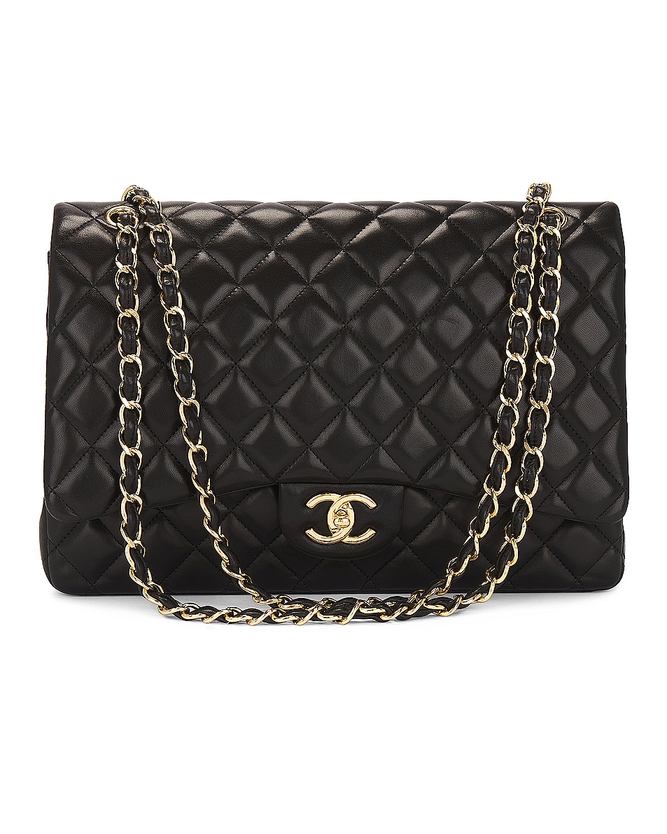 Image 1 of FWRD Renew Chanel Quilted Chain Double Flap Shoulder Bag in Black