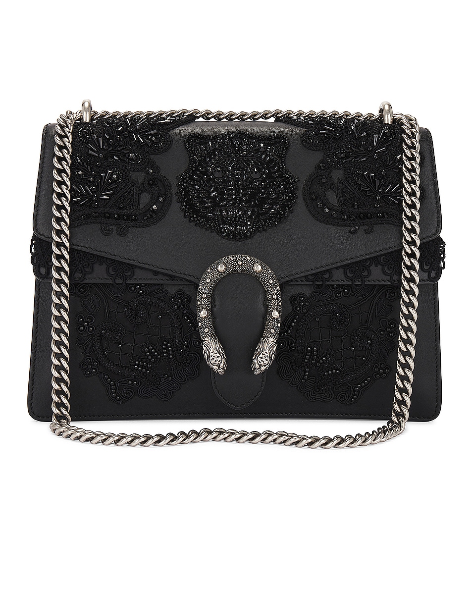 Image 1 of FWRD Renew Gucci Dionysus Embroidered Shoulder Bag in Black