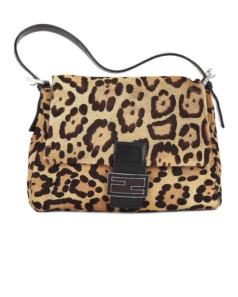Image 1 of FWRD Renew Fendi Leopard Mama Baguette Shoulder Bag in Tan
