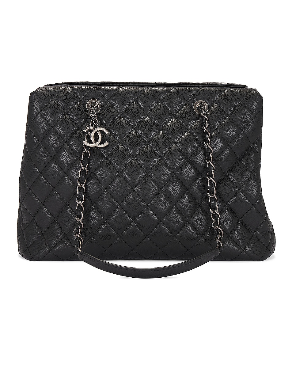Image 1 of FWRD Renew Chanel Cambon Quilted Caviar Tote Bag in Black