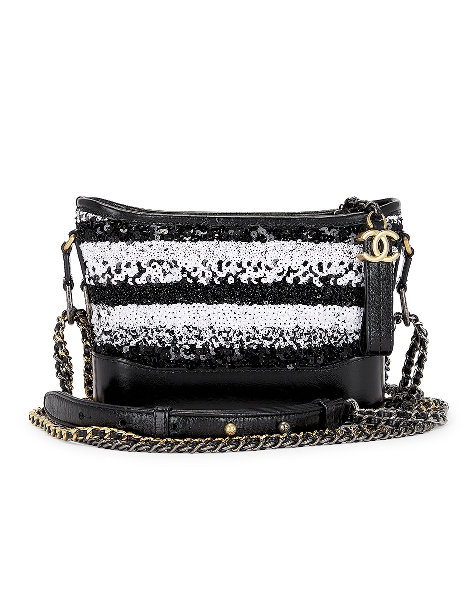 Image 1 of FWRD Renew Chanel Spangle Leather Shoulder Bag in Black & White