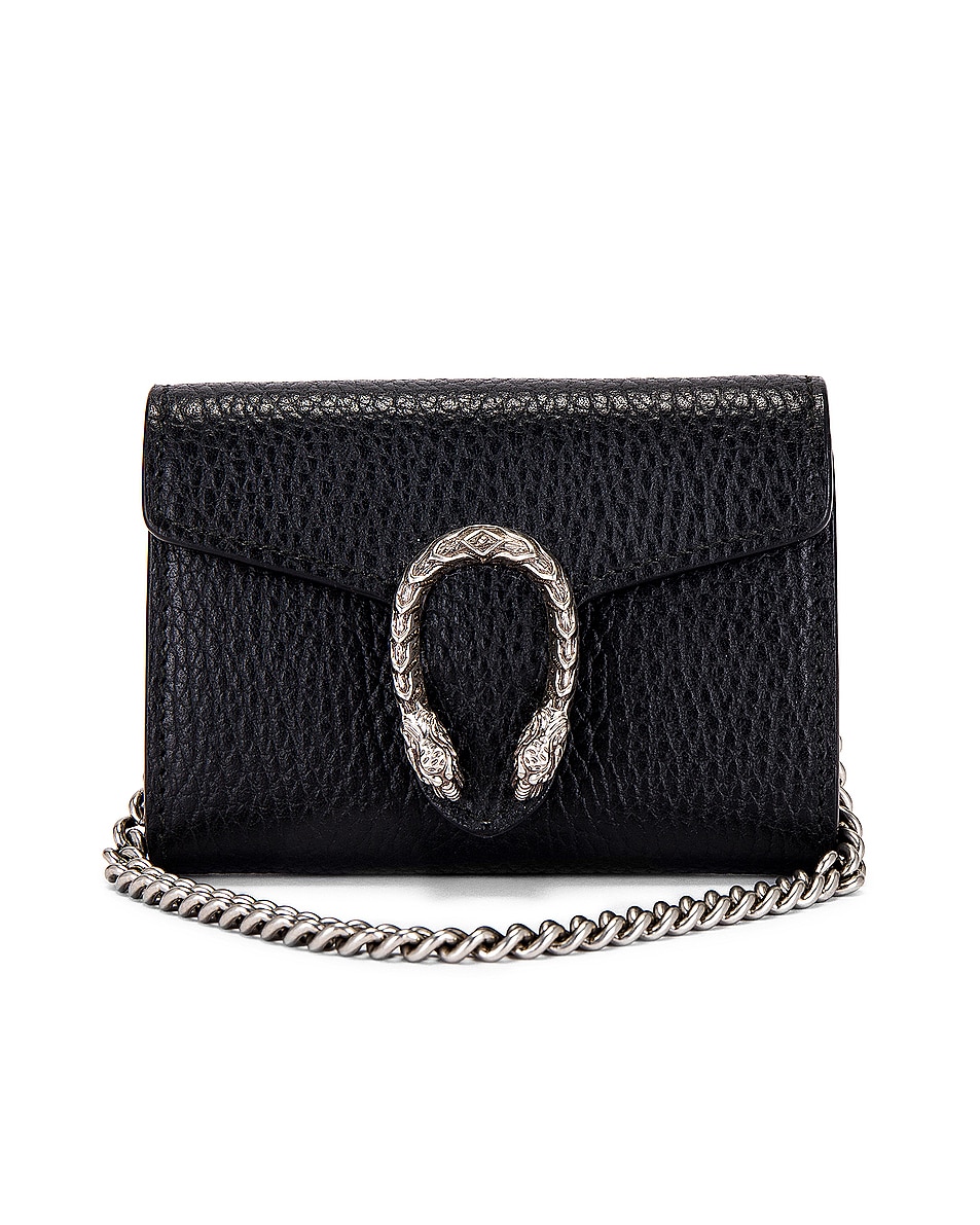 Image 1 of FWRD Renew Gucci Leather Dionysus Chain Shoulder Bag in Black
