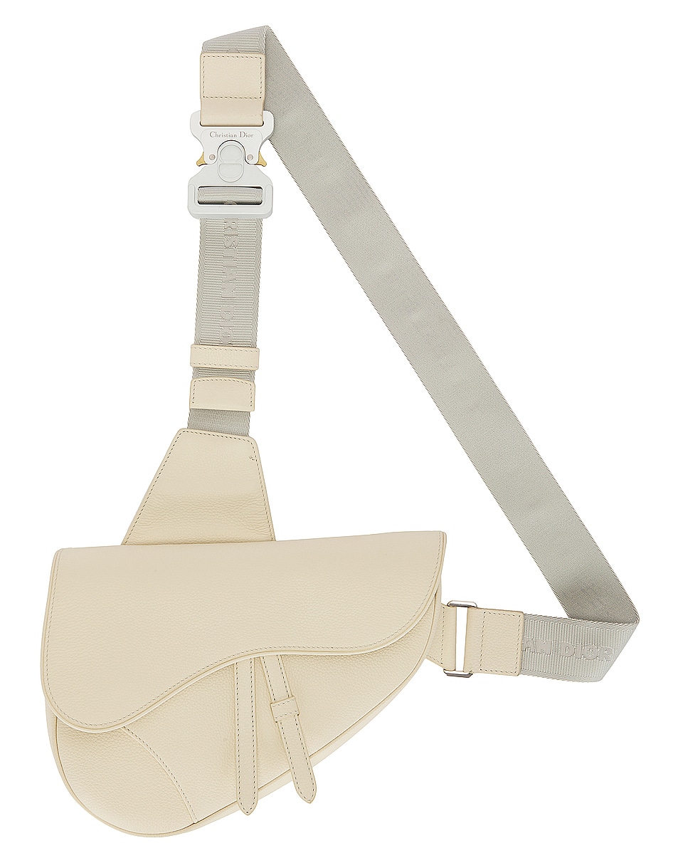 Image 1 of FWRD Renew Dior Leather Saddle Waist Bag in Cream