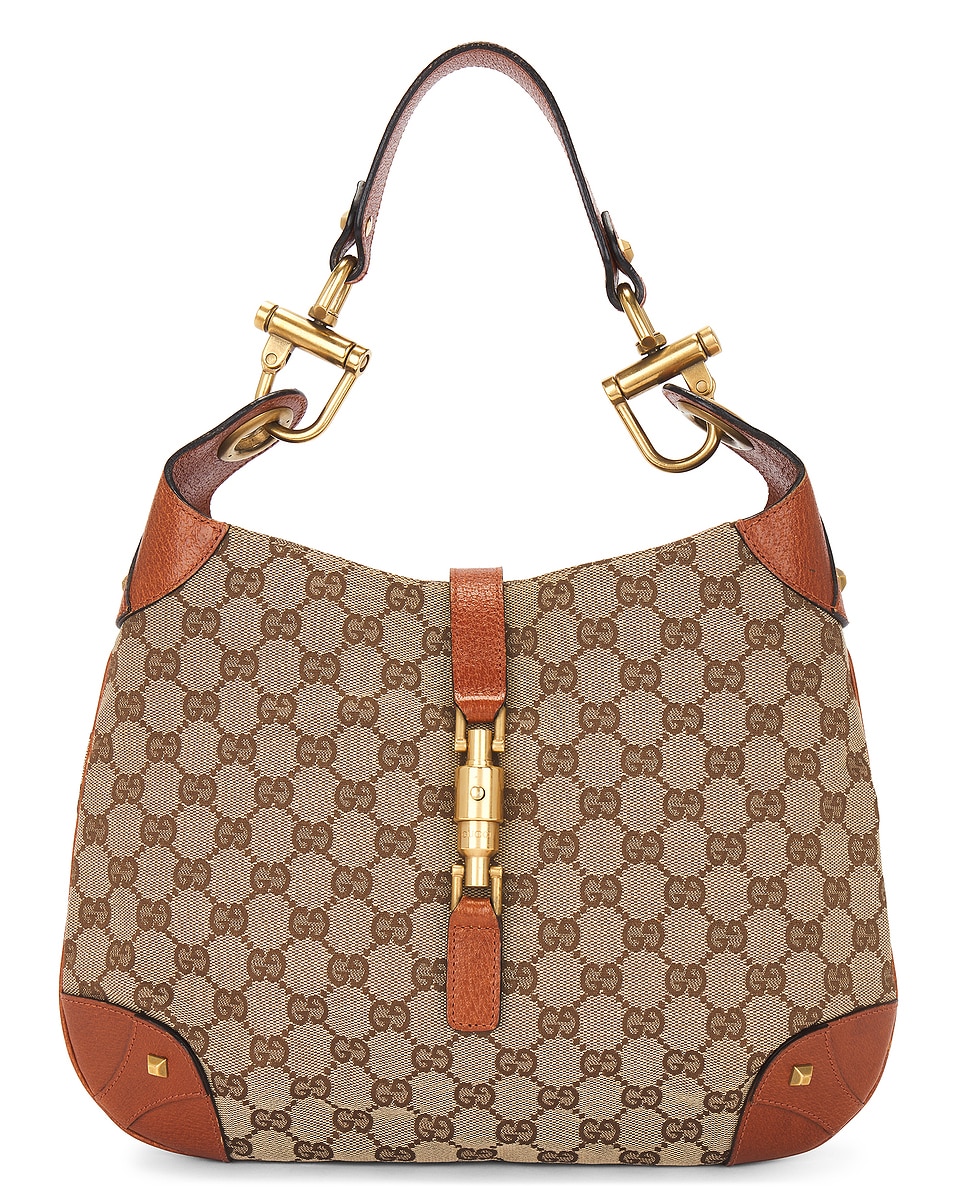 Image 1 of FWRD Renew Gucci Jackie GG Canvas Shoulder Bag in Beige