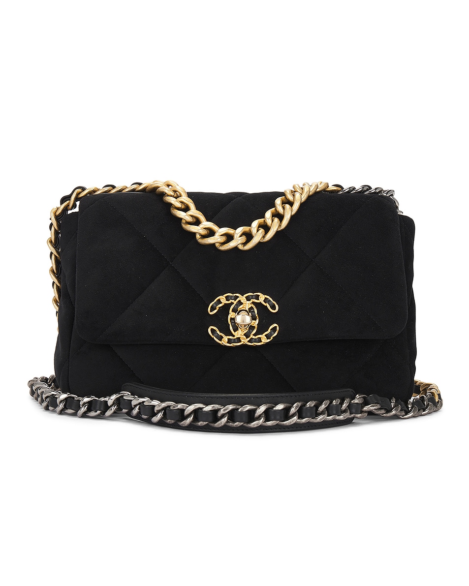 Image 1 of FWRD Renew Chanel Quilted Velvet Chain Shoulder Bag in Black
