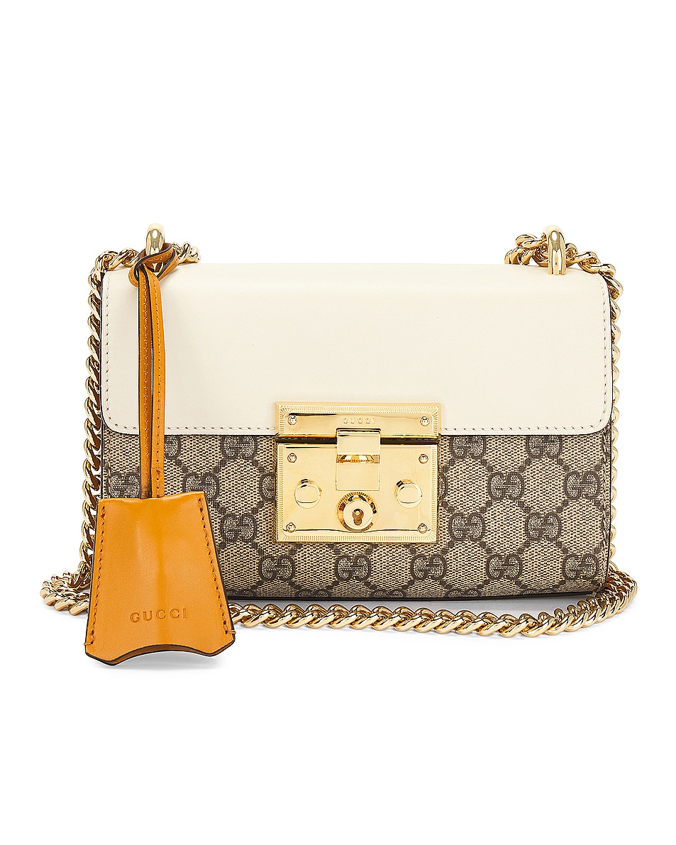 Image 1 of FWRD Renew Gucci GG Supreme Padlock Leather Chain Shoulder Bag in White