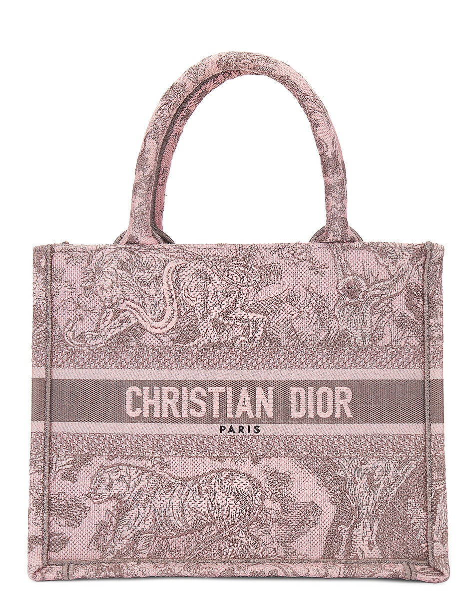 Image 1 of FWRD Renew Dior Toile De Jouy Embroidery Book Tote Bag in Pink