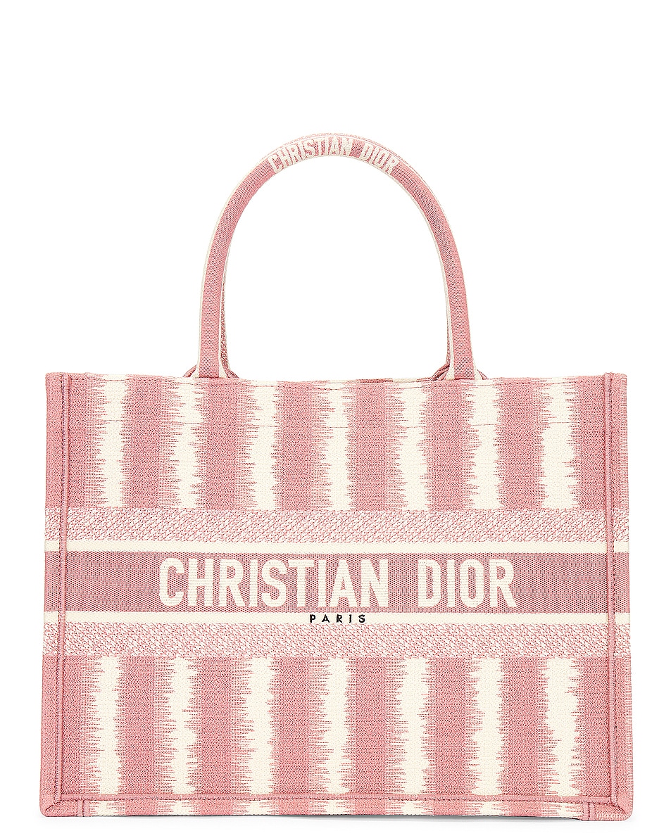 Image 1 of FWRD Renew Dior Canvas Striped Book Tote Bag in Pink