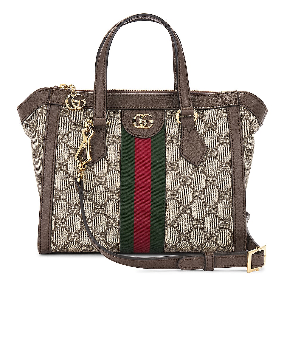 Image 1 of FWRD Renew Gucci GG Supreme Ophidia 2 Way Handbag in Beige