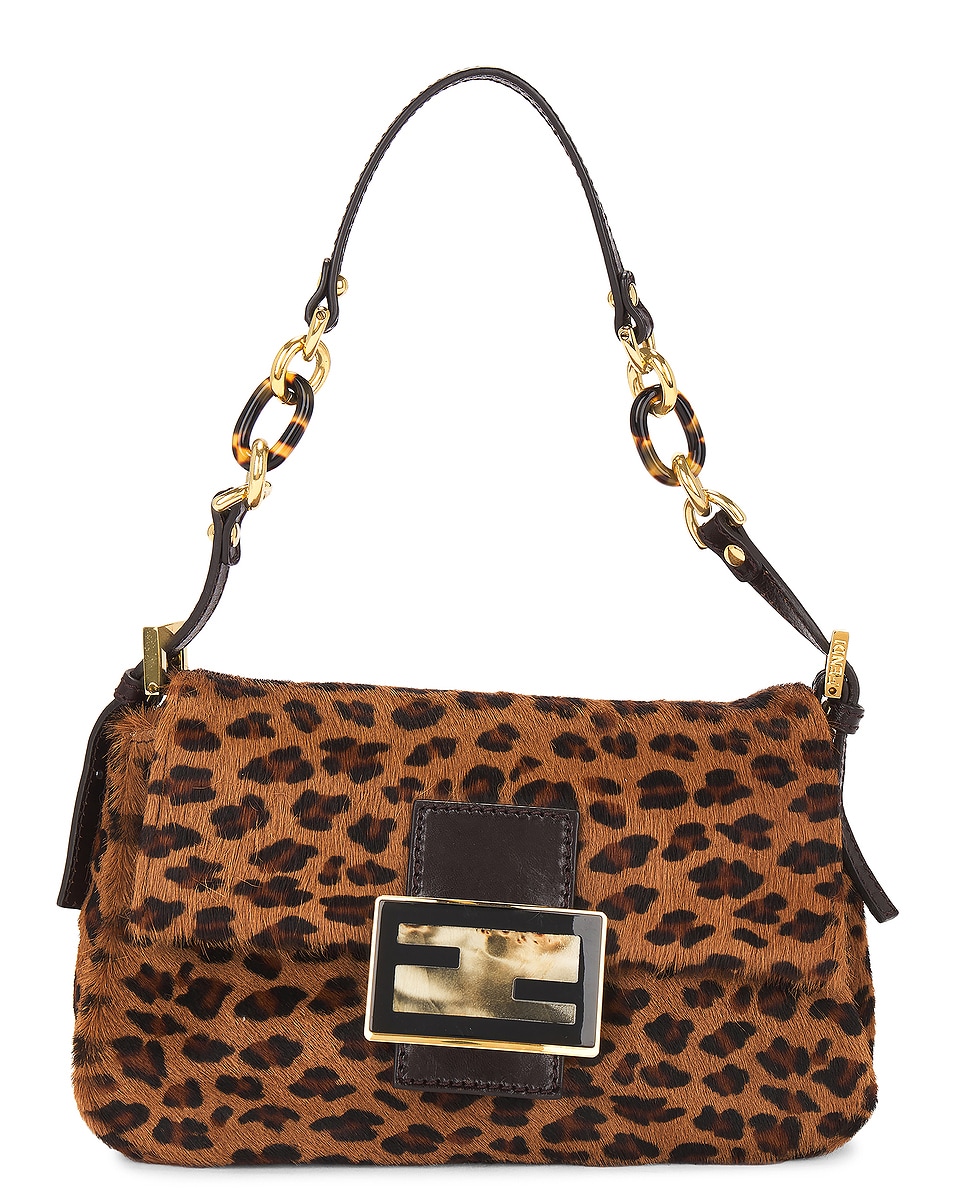 Image 1 of FWRD Renew Fendi Leopard Mama Baguette Shoulder Bag in Brown