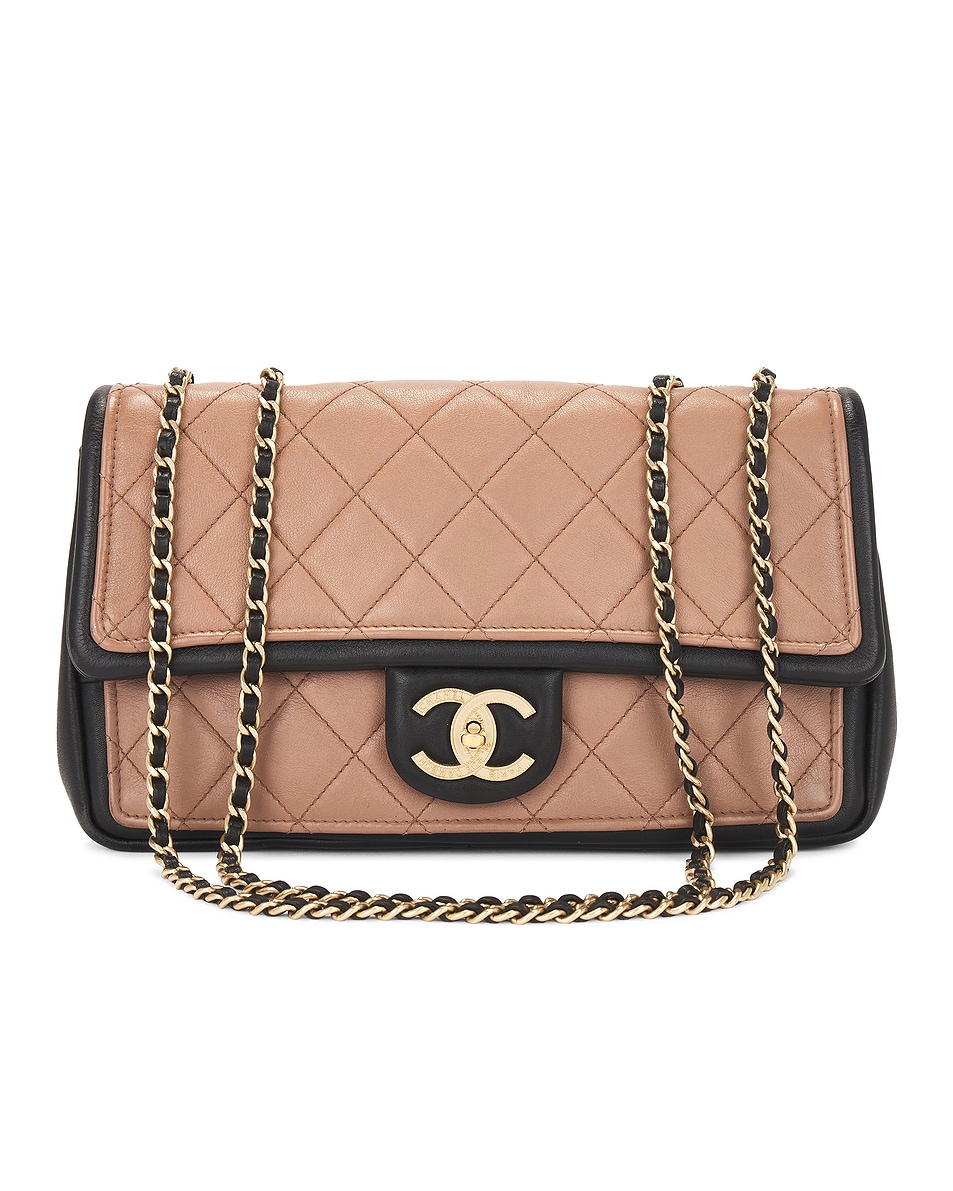 Image 1 of FWRD Renew Chanel Quilted Double Chain Flap Shoulder Bag in Tan