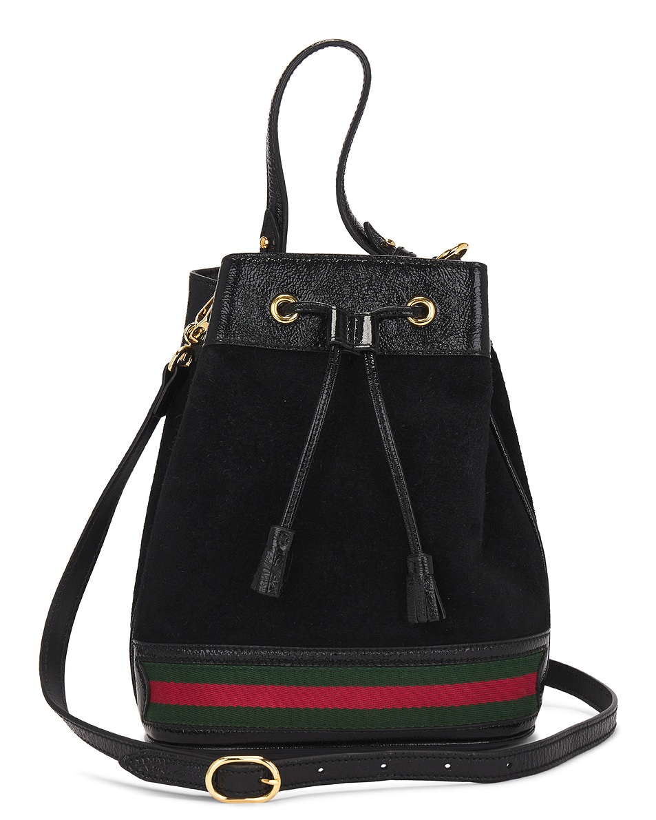Image 1 of FWRD Renew Gucci Suede Leather Bucket Bag in Black