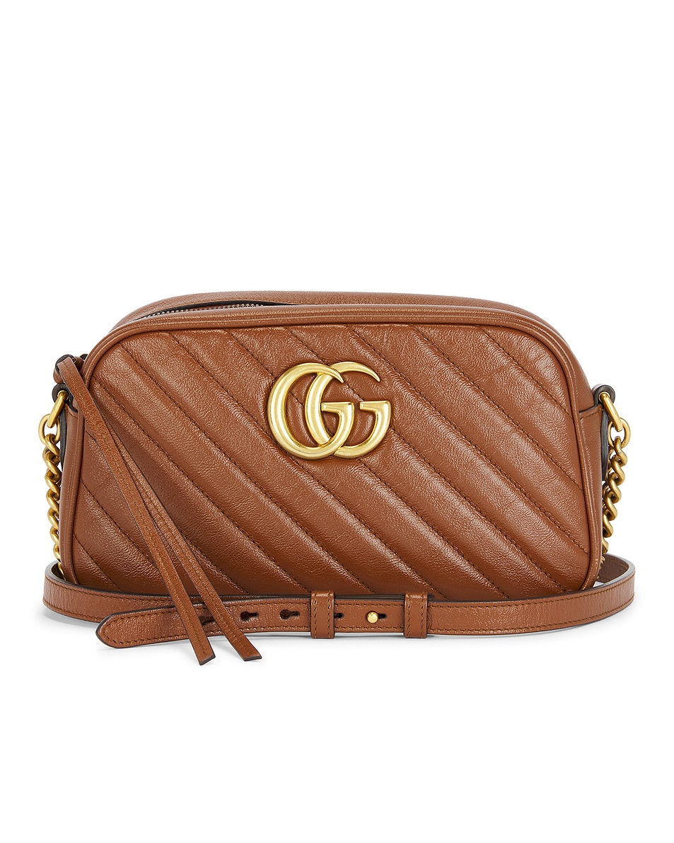 Image 1 of FWRD Renew Gucci GG Marmont Quilted Shoulder Bag in Brown