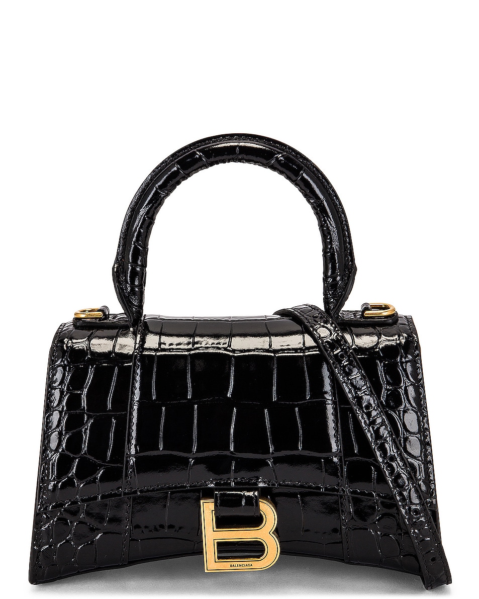 Image 1 of FWRD Renew Balenciaga XS Hourglass Top Handle Bag in Black