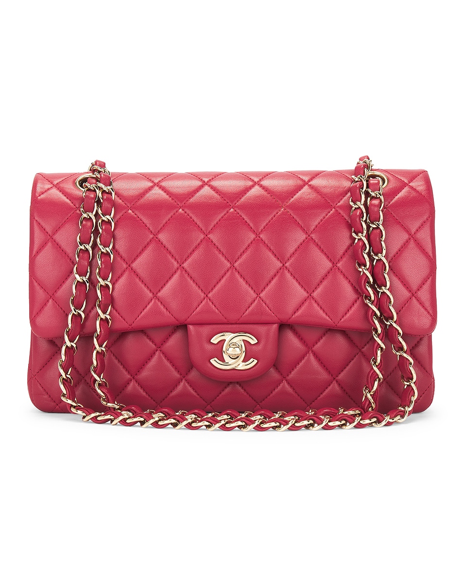 Image 1 of FWRD Renew Chanel Quilted Lambskin Double Flap Shoulder Bag in Red