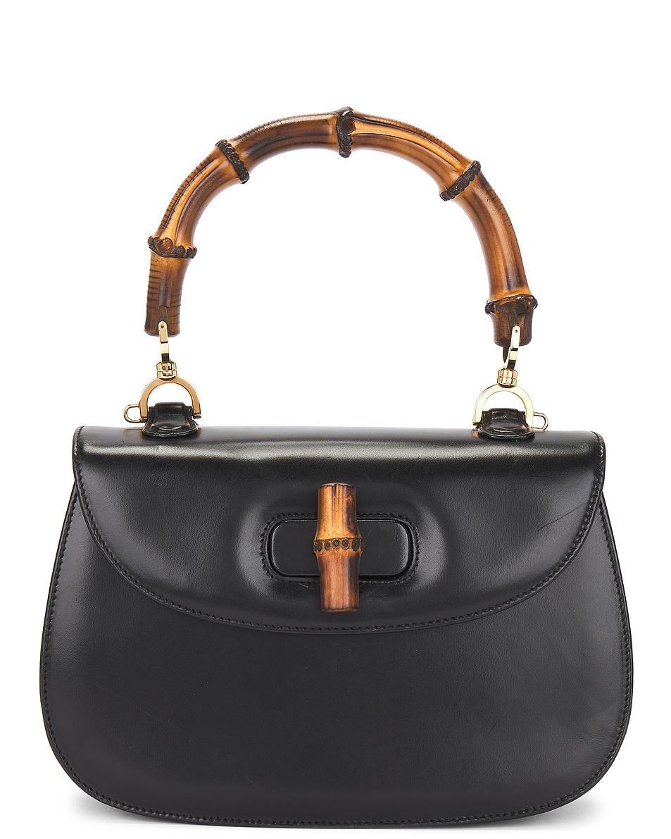Image 1 of FWRD Renew Gucci Bamboo Leather Handbag in Black