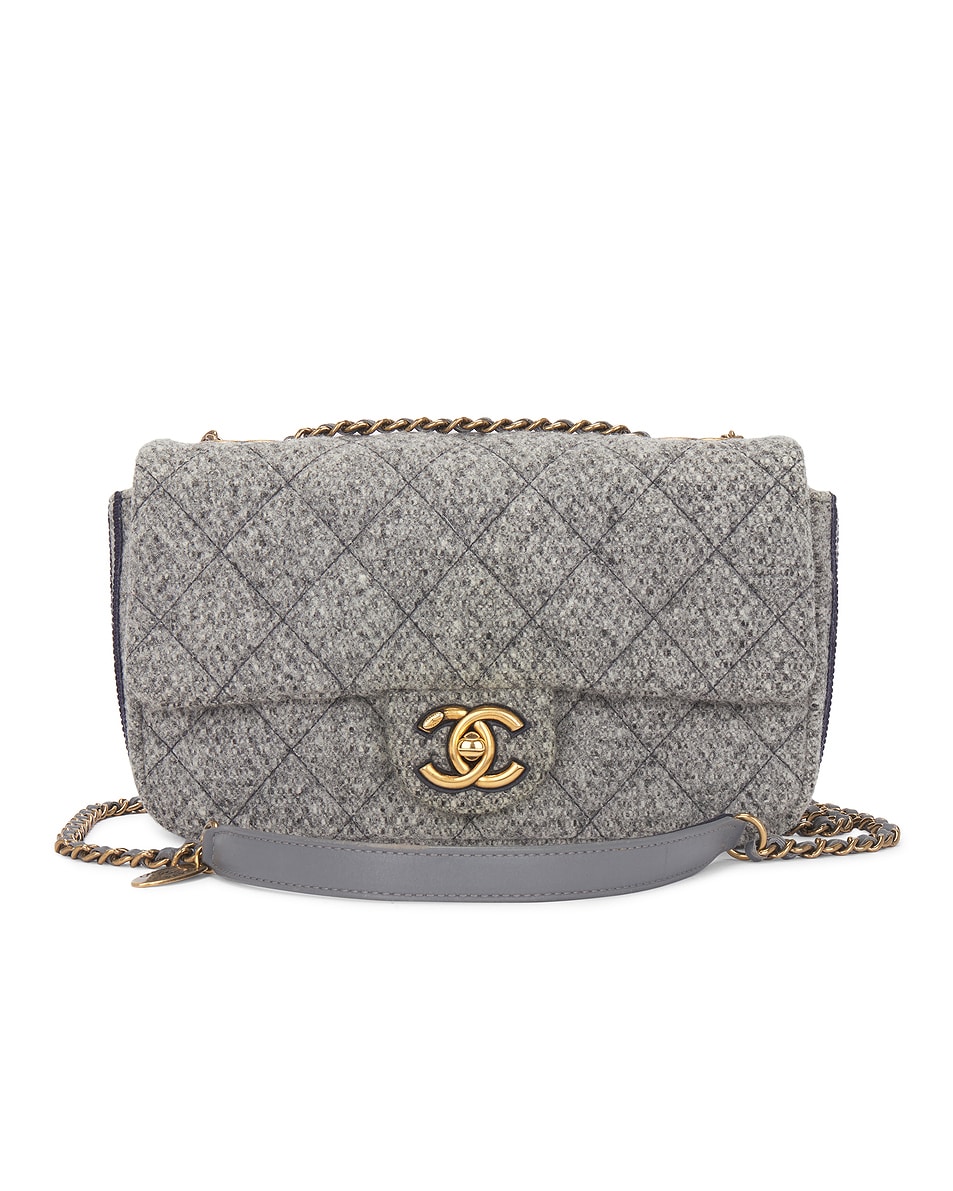 Image 1 of FWRD Renew Chanel Tweed Flap Bag in Grey