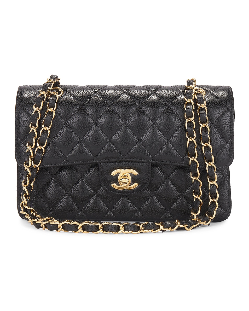 Image 1 of FWRD Renew Chanel Small Quilted Caviar Chain Flap Bag in Black