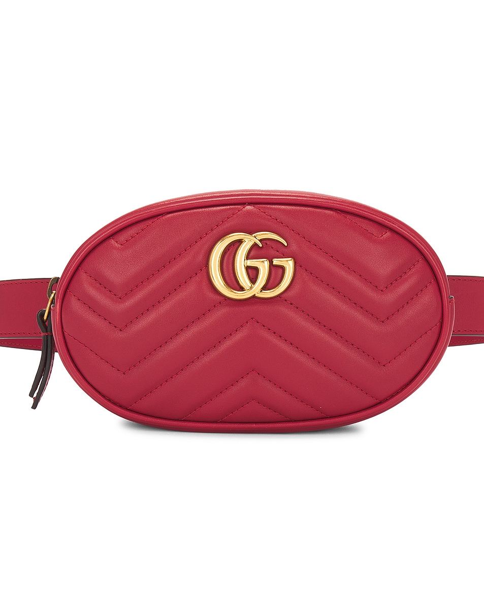 Image 1 of FWRD Renew Gucci GG Marmont Quilted Leather Belt Bag in Red