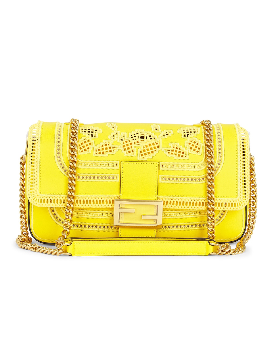 Image 1 of FWRD Renew Fendi Embroidered Leather Shoulder Bag in Yellow
