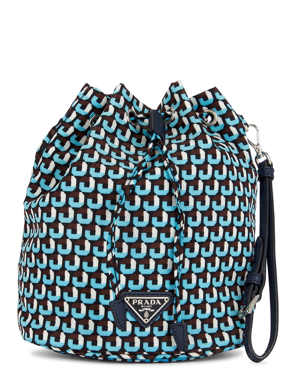 Image 1 of FWRD Renew Prada Drawstring Shoulder Bag in Blue
