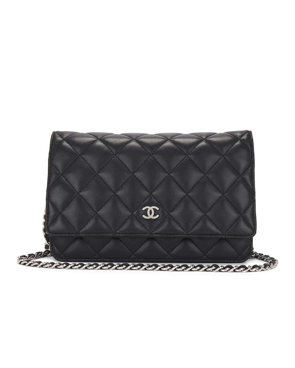Image 1 of FWRD Renew Chanel Matelasse Lambskin Wallet On Chain Bag in Black