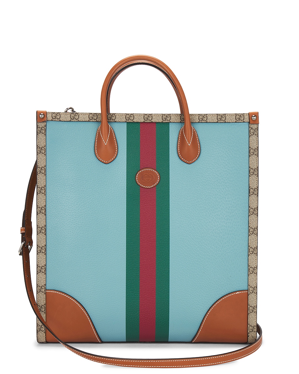 Image 1 of FWRD Renew Gucci GG Supreme 2 Way Tote Bag in Turquoise