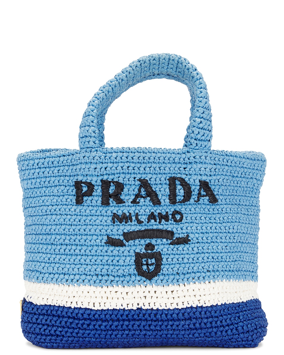 Image 1 of FWRD Renew Prada Raffia Tote Bag in Blue