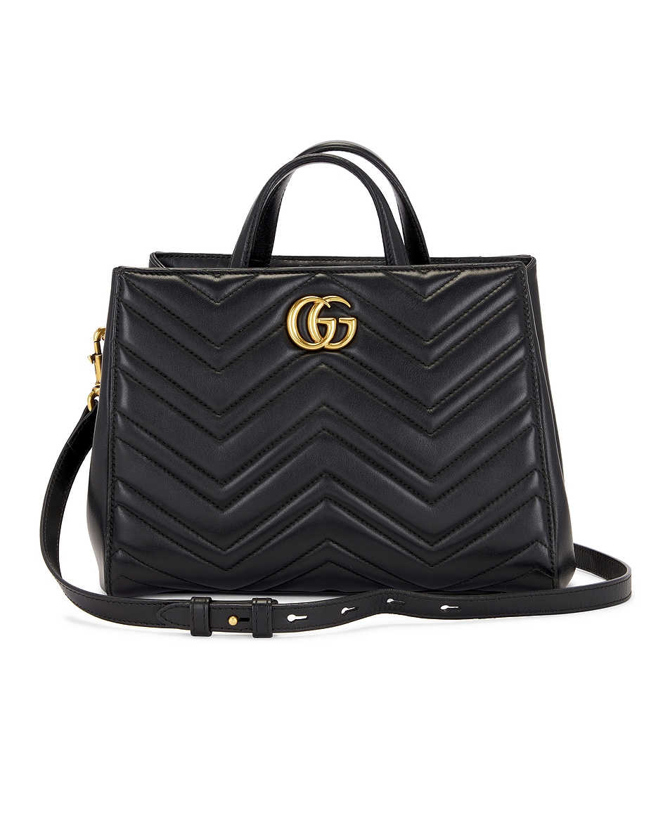 Image 1 of FWRD Renew Gucci GG Marmont 2 Way Leather Handbag in Black