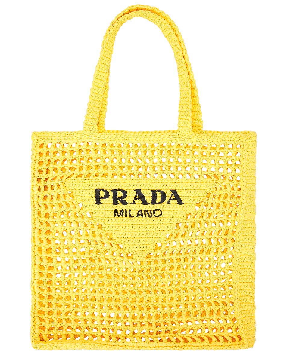 FWRD Renew Prada Raffia Tote Bag in Giallo | FWRD