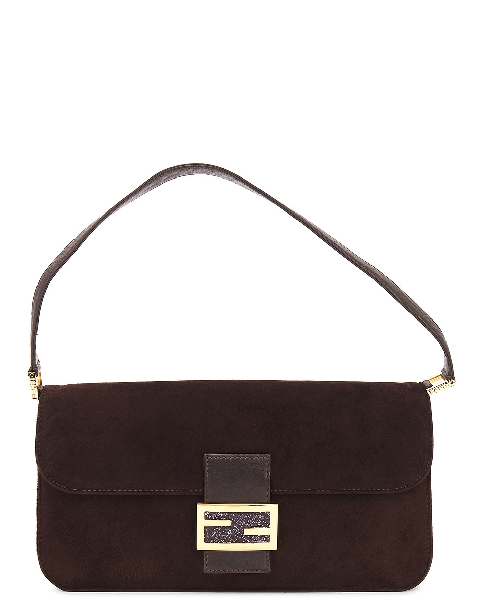 Image 1 of FWRD Renew Fendi Mama Suede Baguette Shoulder Bag in Brown