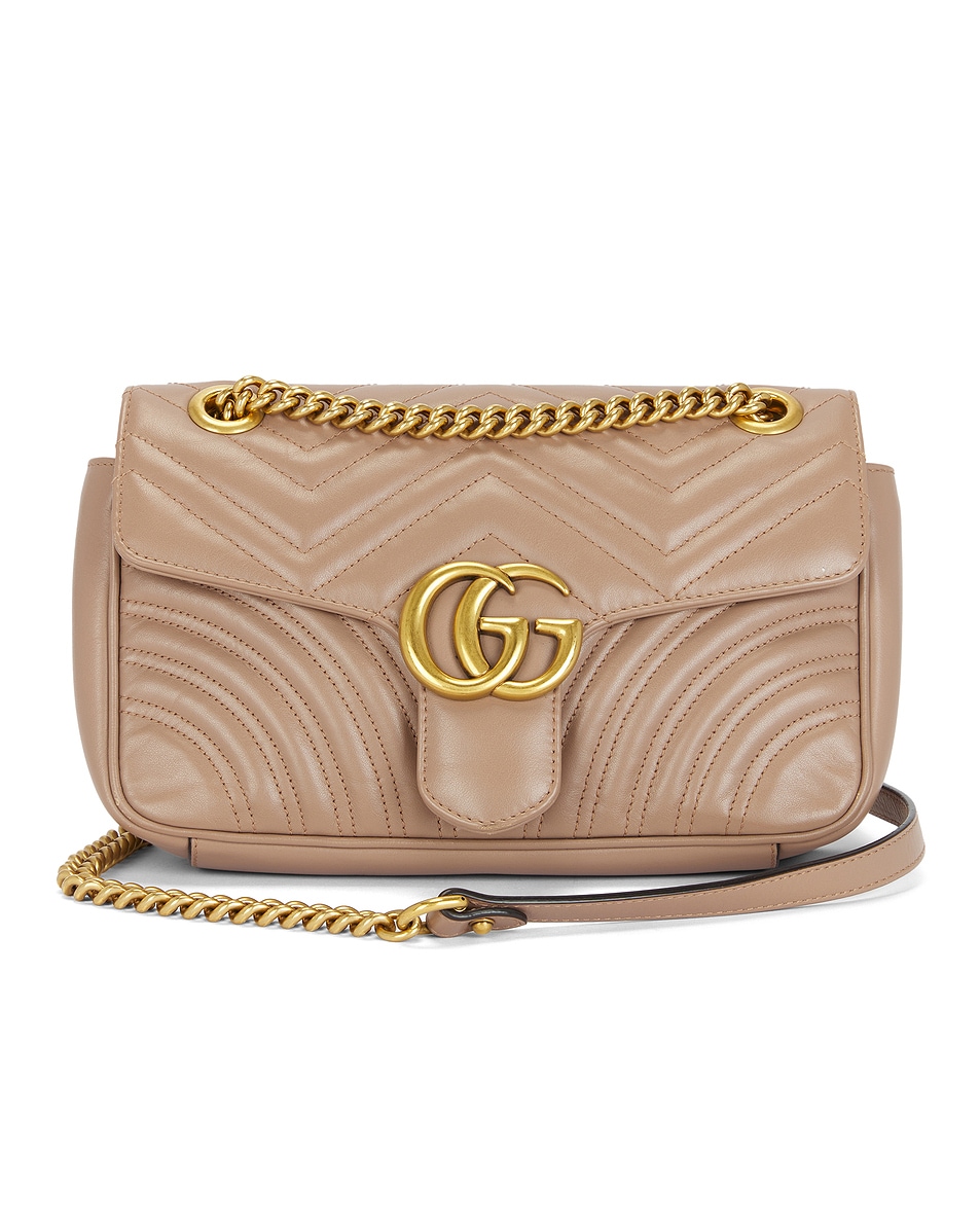 Image 1 of FWRD Renew Gucci GG Marmont Chain Shoulder Bag in Taupe