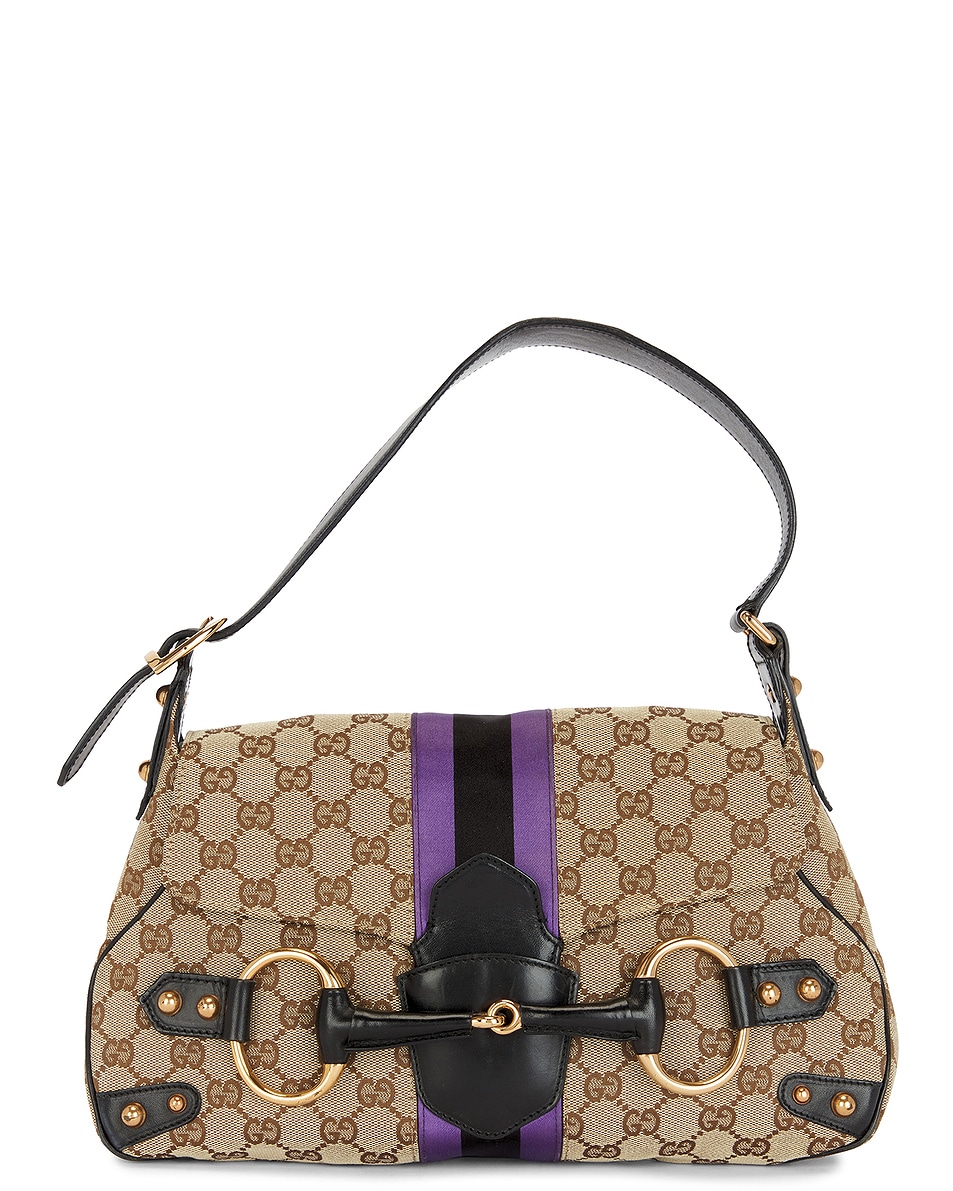 Image 1 of FWRD Renew Gucci GG Canvas Horsebit Shoulder Bag in Beige