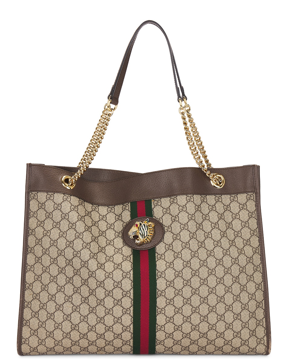 Image 1 of FWRD Renew Gucci GG Supreme Ophidia Chain Tote Bag in Beige