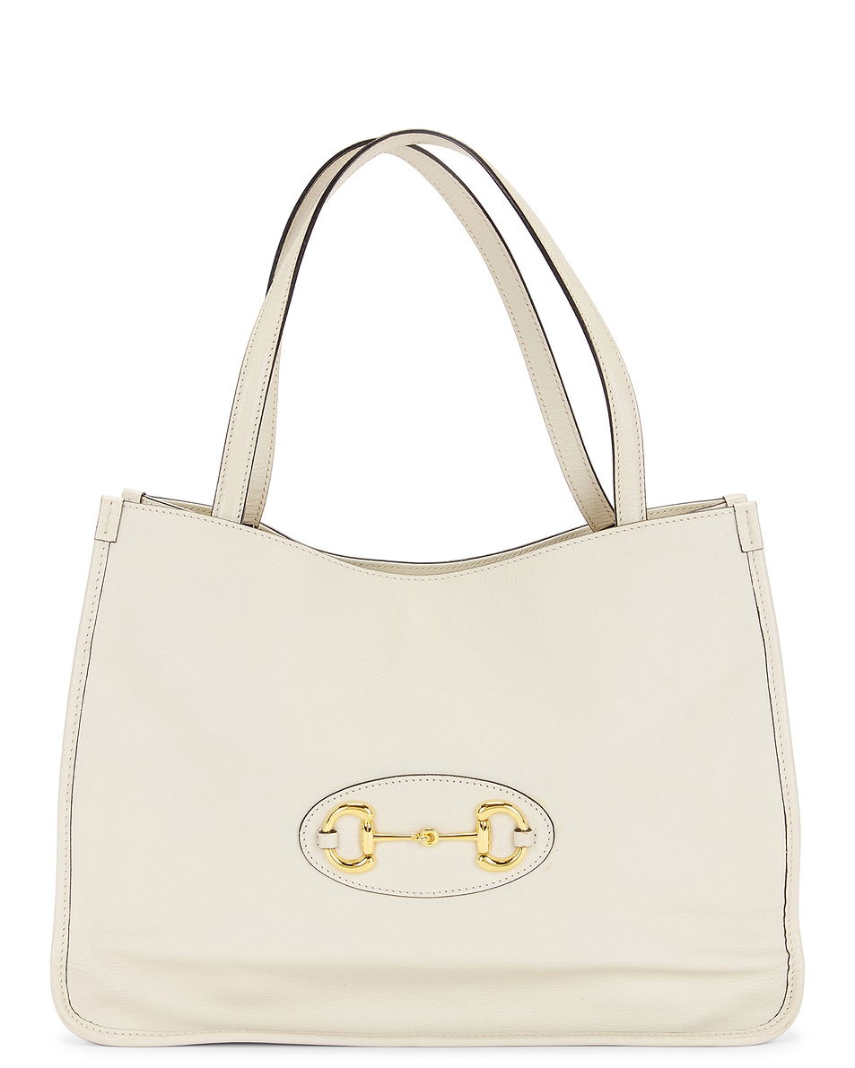 Image 1 of FWRD Renew Gucci Horsebit Calfskin Leather Tote Bag in White