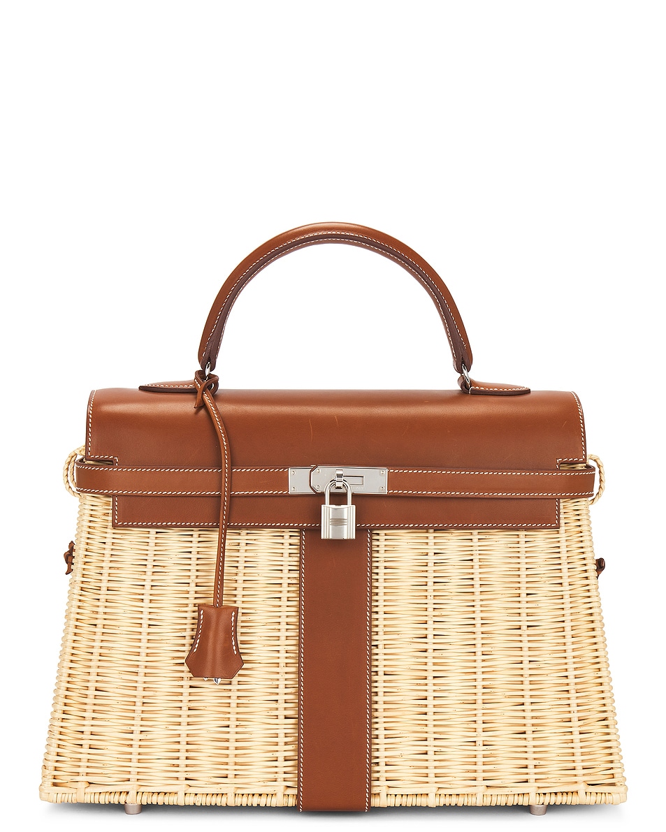 Image 1 of FWRD Renew Hermes Straw Z Stamp Kelly Picnic 35 Handbag in Fauvre Barenia